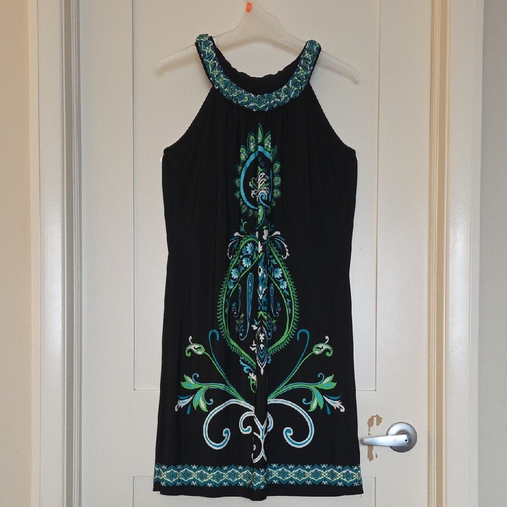 Jessica Black Dress with Green and Blue Accents